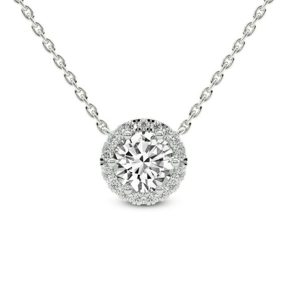 Lab Diamond Pendant Necklace For Women | 1 Ct IGI Certified Round Lab Grown Diamond | Belleza Halo Round Solitaire Diamond Pendant With Gold Chain | Platinum | FG-VS Quality