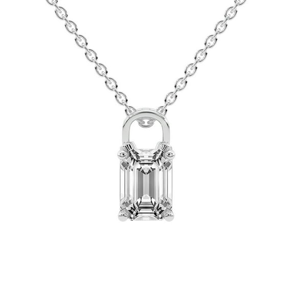 Lab Diamond Pendant Necklace For Women | 2 Carat IGI Certified Emerald Shape | Love Lock Solitaire Lab Diamond Pendant In 14K White Gold | FG-VS1-VS2 Quality | Friendly Diamonds
