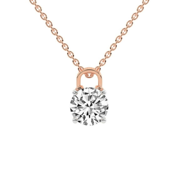 Lab Diamond Pendant Necklace For Women | 3 Carat IGI Certified Round Shape | Love Lock Solitaire Lab Diamond Pendant In 14K Rose Gold | FG-VS1-VS2 Quality | Friendly Diamonds