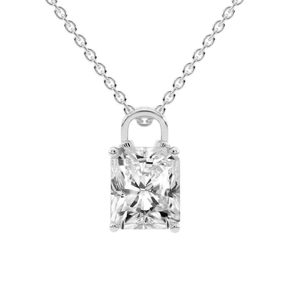 Lab Diamond Pendant Necklace For Women | 4 Carat IGI Certified Radiant Shape | Love Lock Solitaire Lab Diamond Pendant In 14K White Gold | FG-VS1-VS2 Quality | Friendly Diamonds