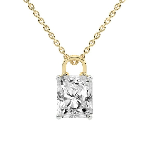 Lab Diamond Pendant Necklace For Women | 5 Carat IGI Certified Radiant Shape | Love Lock Solitaire Lab Diamond Pendant In 18K Yellow Gold | FG-VS1-VS2 Quality | Friendly Diamonds