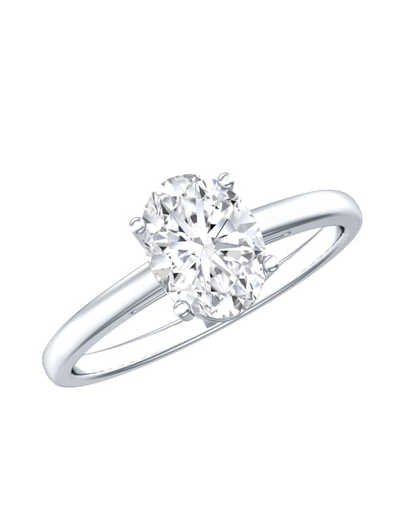 Lab Diamond Solitaire Oval Engagement Ring 1 Ct - EF-VS Quality Certified, 14K White Gold, US 7.00