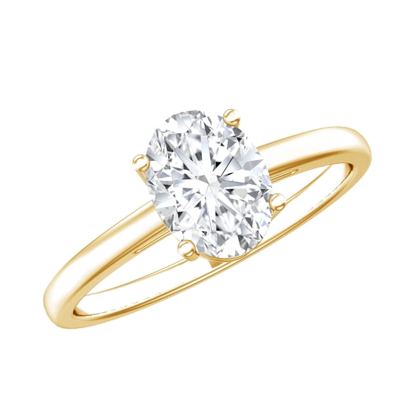 Rosec Jewels Lab Diamond Solitaire Oval Engagement Ring 1 Ct - 6x8 mm - EF-VS Quality Certified, 18K Yellow Gold, US 6.50