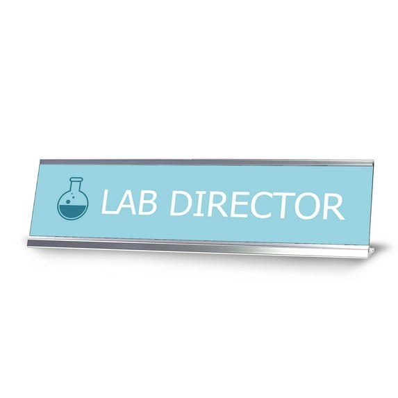 Lab Director, Light Blue Silver Frame, Desk Sign (2x8”)