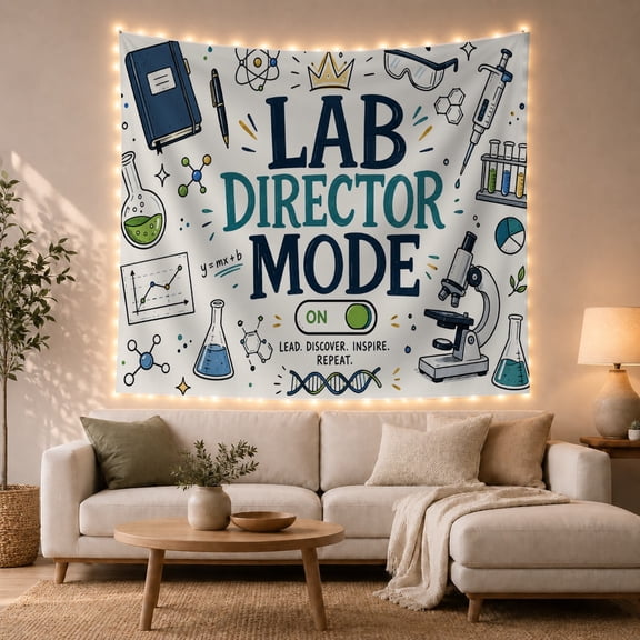 Lab Director Mode Among Formula Doodles, Inspirational Minimalist for Teachers, Science Leadership Art, Graduation Gift, Tapestry Wall Hanging for Classroom and Studio