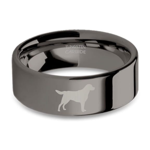 Lab Dog Pet Engraved Gunmetal Polished Tungsten Carbide Ring, 8mm, Size 8.5