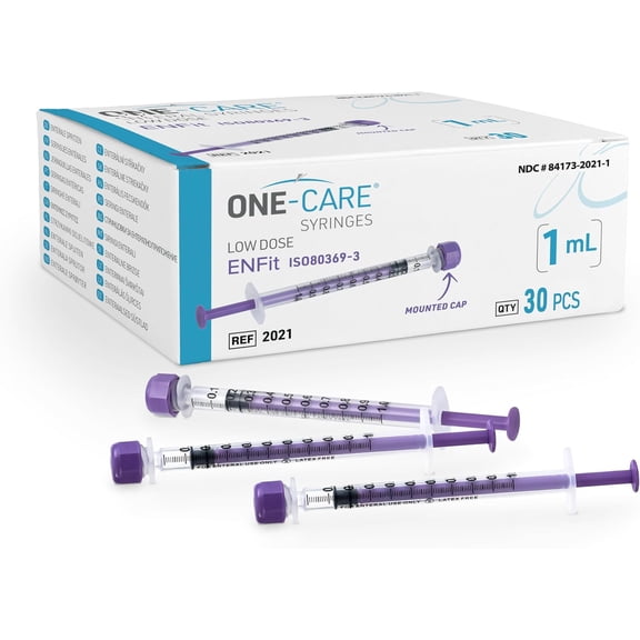 Lab ENFit Syringe 1ml with Mounted Cap, Sterile, Low Dead Space, 30/bx Blister-Packed, Box of 30 Syringes,