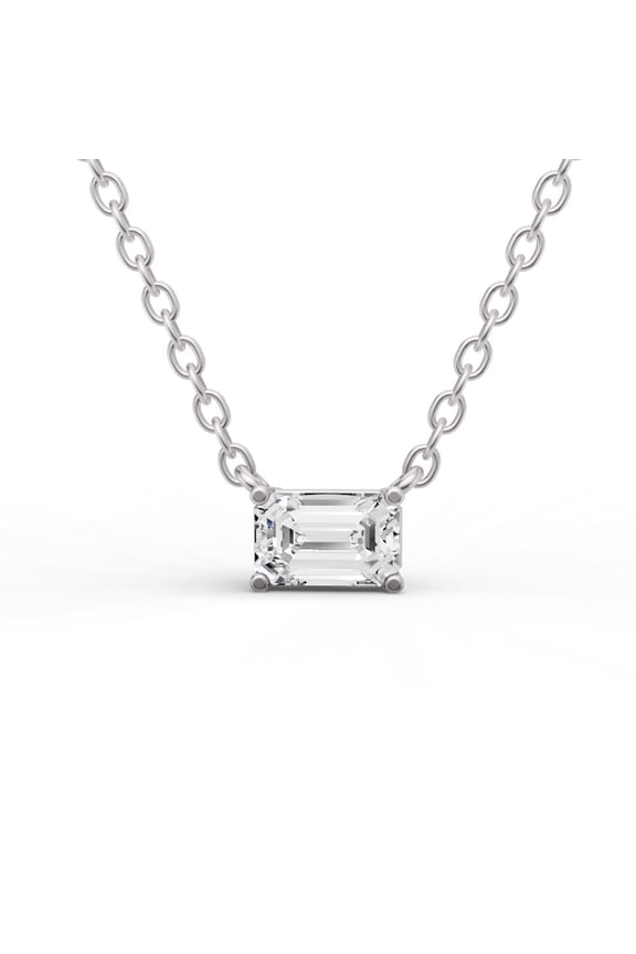 0.25 CT Lab Grown Floating Emerald Diamond Solitaire Pendant, 14K White Gold