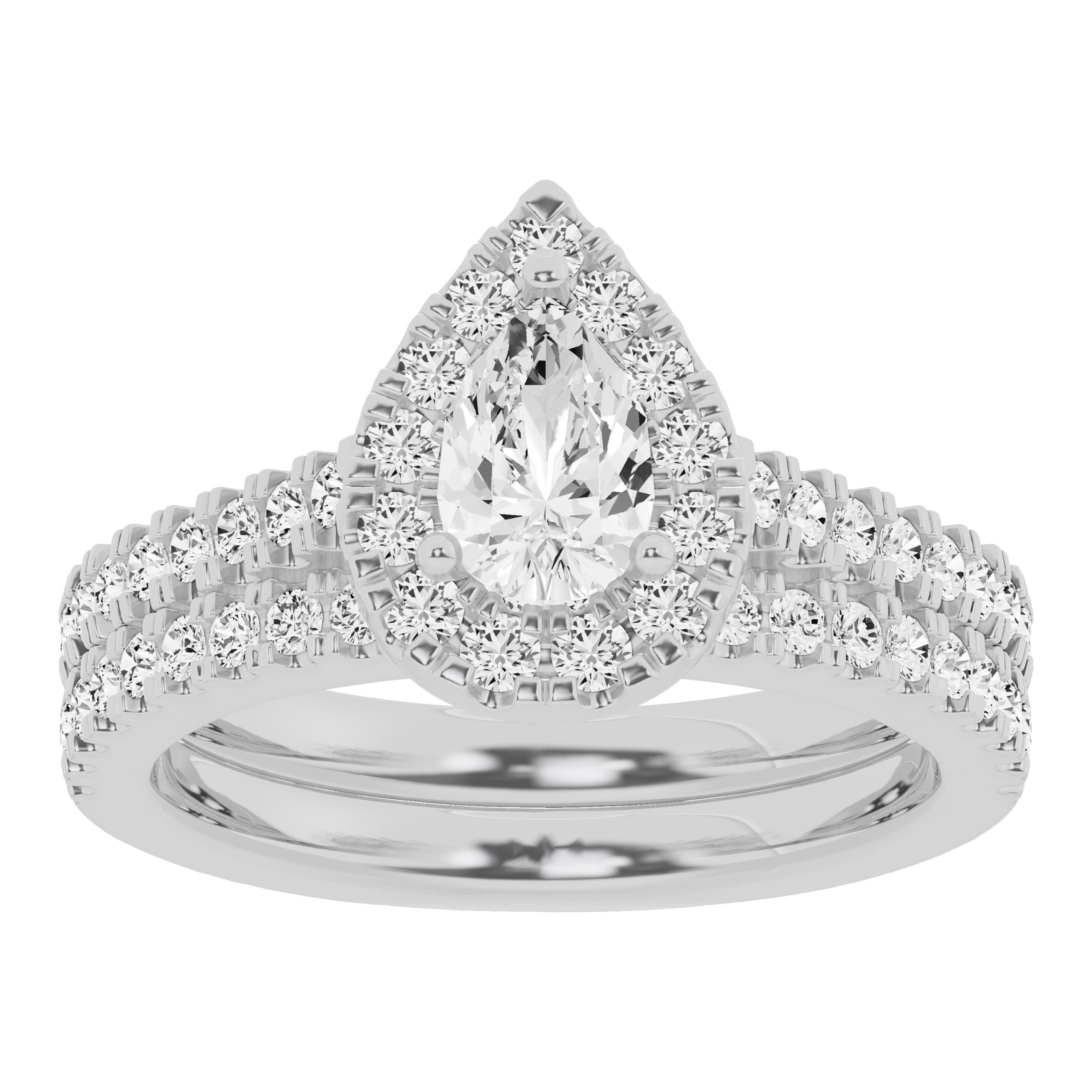 Unique Moments Lab Grown 1.50 Carat Diamond Pear Solitaire Bridal Set, Engagement Ring for Women 10K White Gold
