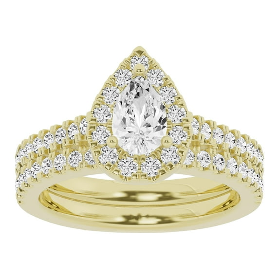Unique Moments Lab Grown 1.50 Carat Diamond Pear Solitaire Bridal Set, Engagement Ring for Women 14K Yellow Gold