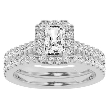 Unique Moments Lab Grown 1.50 Carat Diamond Radiant Solitaire Bridal Set, Engagement Ring for Women 10K White Gold