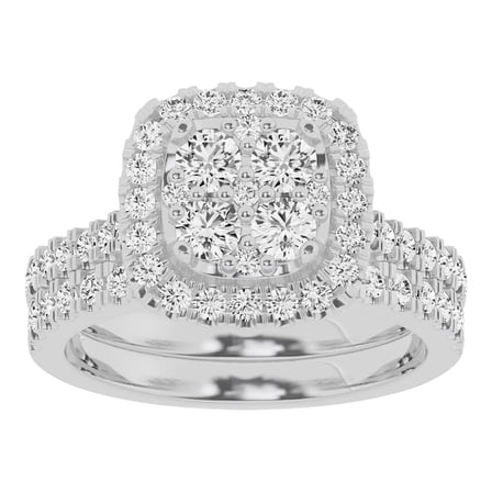 Unique Moments Lab Grown 1.50 Ctw Diamond Cushion Bridal Set, Engagement Ring for Women 10K White Gold