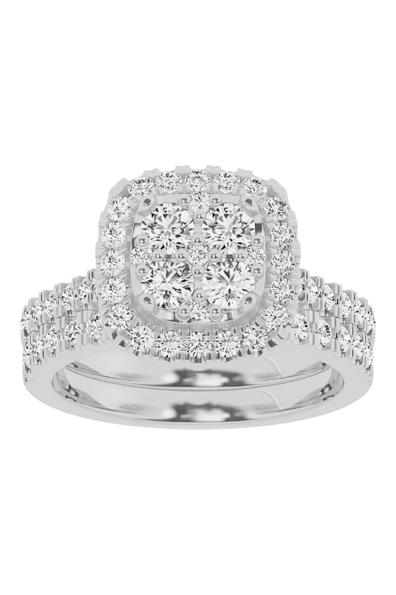 Unique Moments Lab Grown 1.50 Ctw Diamond Cushion Bridal Set, Ring for Women 10K White Gold
