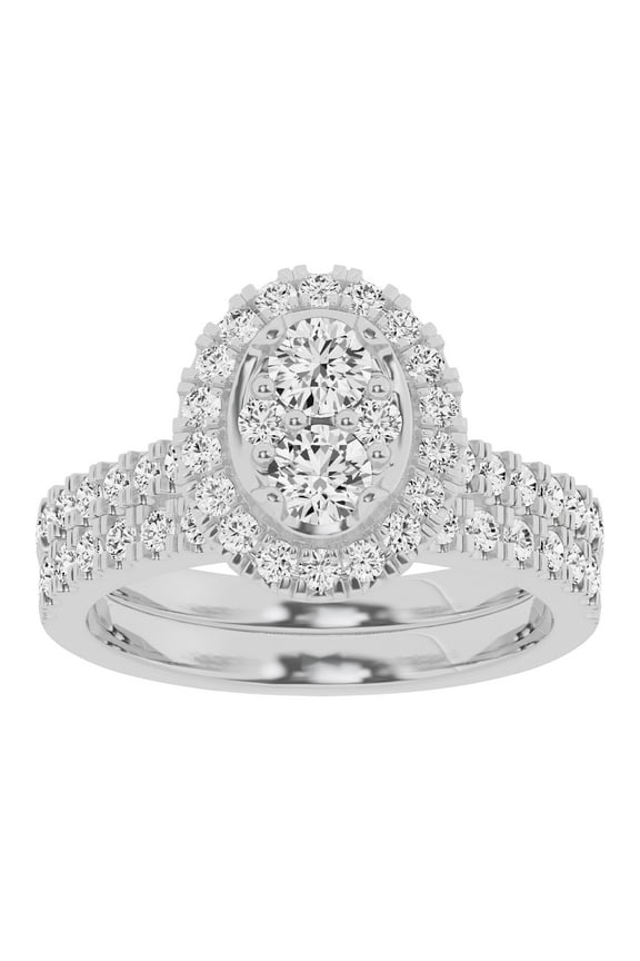 Unique Moments Lab Grown 1.50 Ctw Diamond Oval Bridal Set, Engagement Ring for Women 10K White Gold
