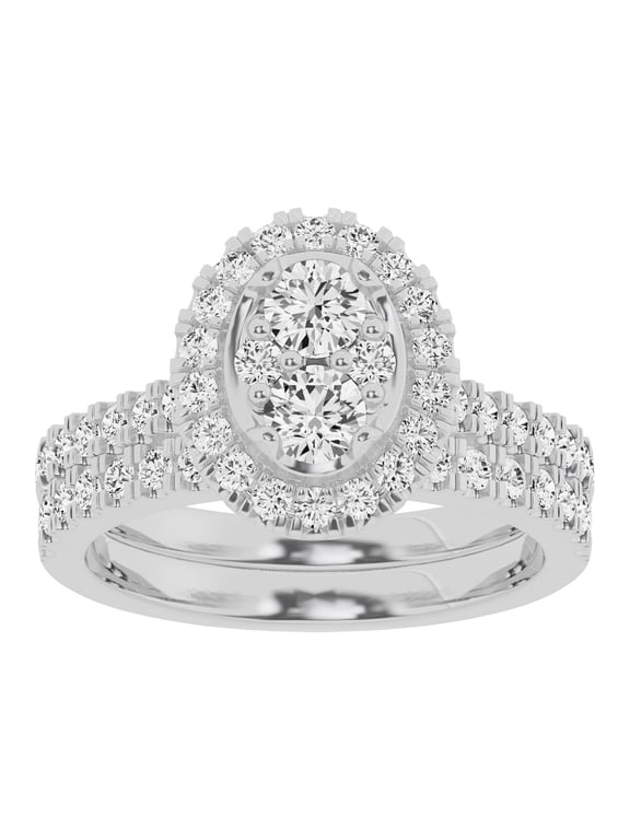 Unique Moments Lab Grown 1.50 Ctw Diamond Oval Bridal Set, Engagement Ring for Women 10K White Gold