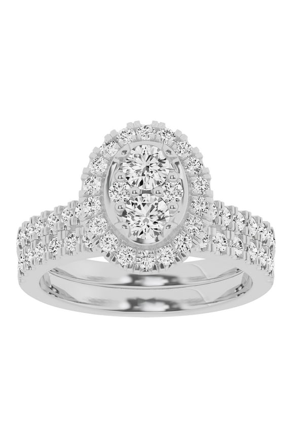 Unique Moments Lab Grown 1.50 Ctw Diamond Oval Bridal Set, Engagement Ring for Women 10K White Gold