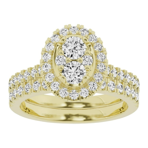 Unique Moments Lab Grown 1.50 Ctw Diamond Oval Bridal Set, Engagement Ring for Women 10K Yellow Gold