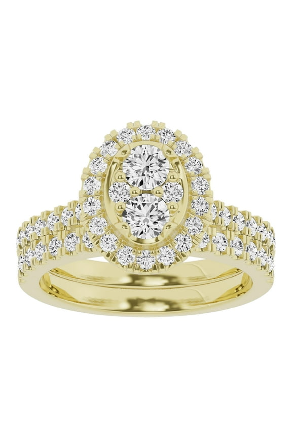 Unique Moments Lab Grown 1.50 Ctw Diamond Oval Bridal Set, Engagement Ring for Women 10K Yellow Gold