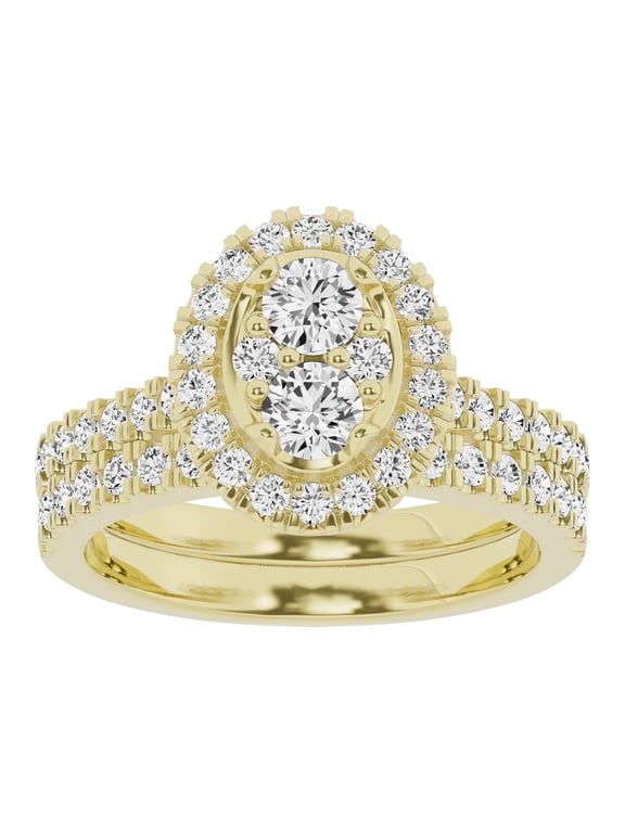 Unique Moments Lab Grown 1.50 Ctw Diamond Oval Bridal Set, Engagement Ring for Women 10K Yellow Gold