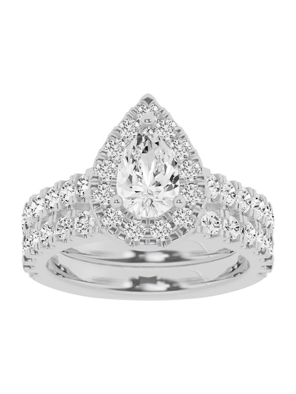 Unique Moments Lab Grown 2.50 Carat Diamond Pear Solitaire Bridal Set, Engagement Ring for Women 10K White Gold