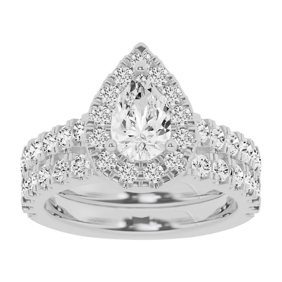 Unique Moments Lab Grown 2.50 Carat Diamond Pear Solitaire Bridal Set, Engagement Ring for Women 14K White Gold