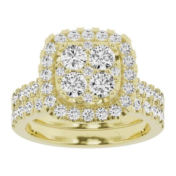 Unique Moments Lab Grown 2 Carat Diamond Cushion Bridal Set, Engagement Ring for Women 14K Yellow Gold