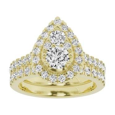 Unique Moments Lab Grown 2 Carat Diamond Pear Bridal Set, Engagement Ring for Women 10K Yellow Gold