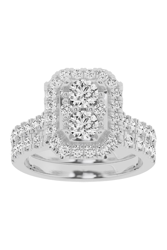 Unique Moments Lab Grown 2 Carat Diamond Radiant Bridal Set, Engagement Ring for Women 10K White Gold