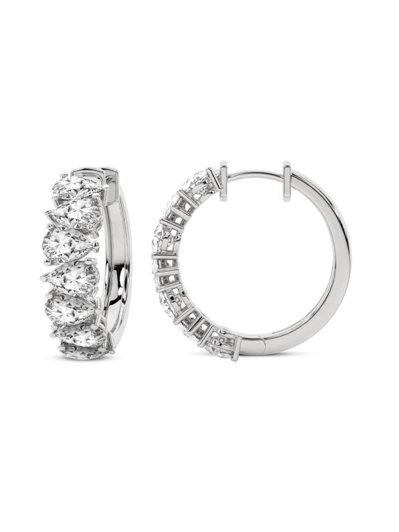 Lab Grown 2 Carat Pear Shape Eudora Hoop Earrings | IGI Certified Platinum Prong Setting | FG-VS Quality | Friendly Diamonds