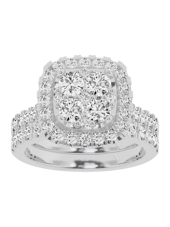 Unique Moments Lab Grown 2 Ctw Diamond Cushion Bridal Set, Engagement Ring for Women 10K White Gold