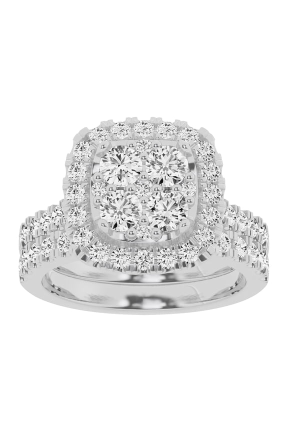 Unique Moments Lab Grown 2 Ctw Diamond Cushion Bridal Set, Engagement Ring for Women 10K White Gold