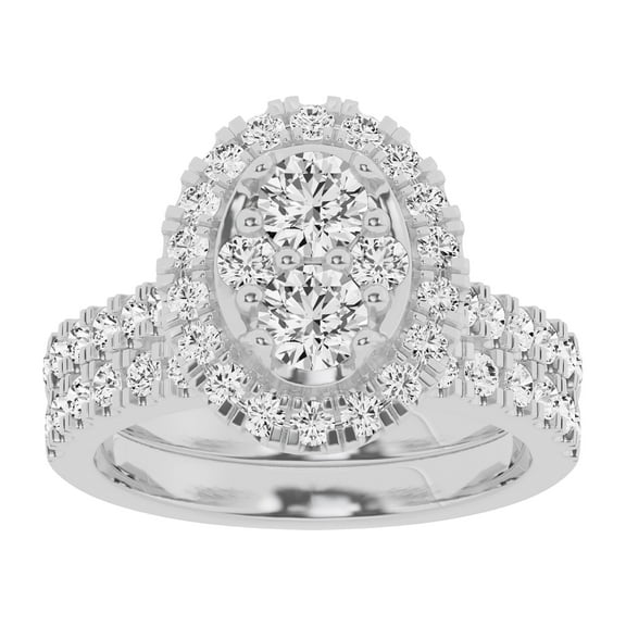 Unique Moments Lab Grown 2 Ctw Diamond Oval Bridal Set, Engagement Ring for Women 10K White Gold