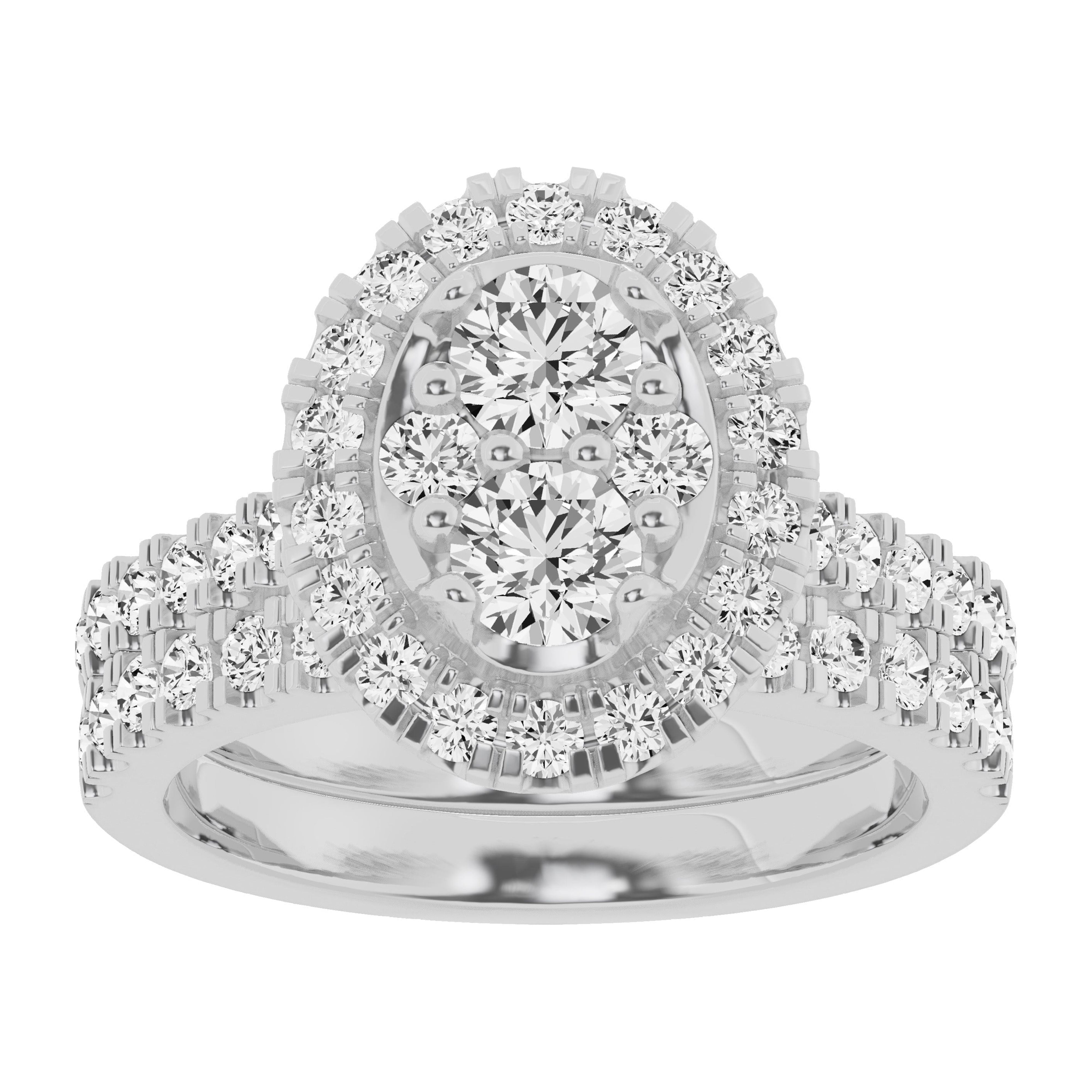 Unique Moments Lab Grown 2 Ctw Diamond Oval Bridal Set, Engagement Ring for Women 14K White Gold