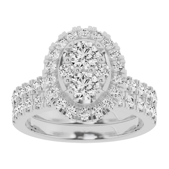Unique Moments Lab Grown 2 Ctw Diamond Oval Bridal Set, Engagement Ring for Women 14K White Gold