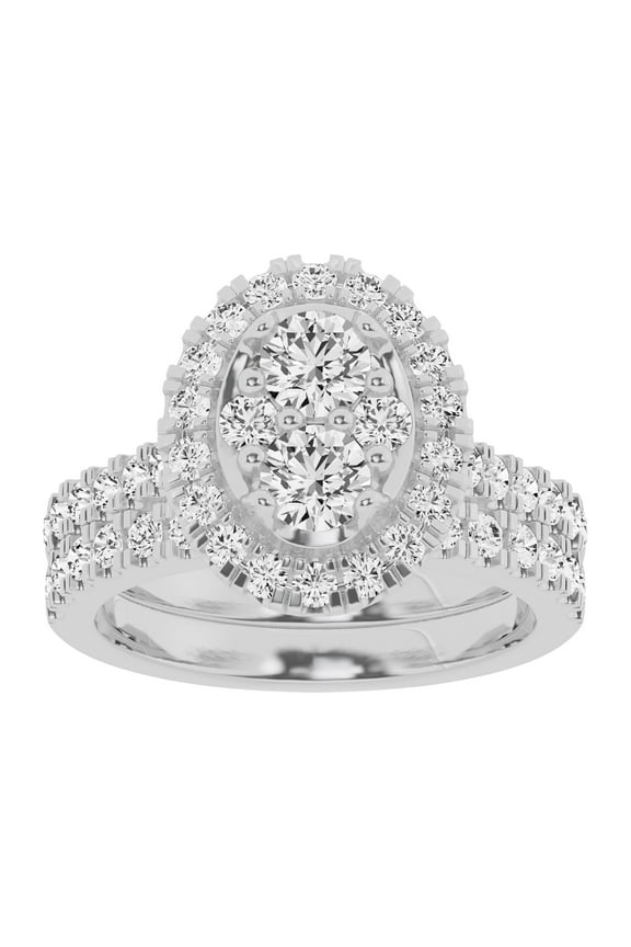 Unique Moments Lab Grown 2 Ctw Diamond Oval Bridal Set, Engagement Ring for Women 14K White Gold