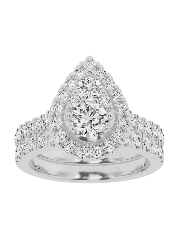 Unique Moments Lab Grown 2 Ctw Diamond Pear Bridal Set, Engagement Ring for Women 10K White Gold