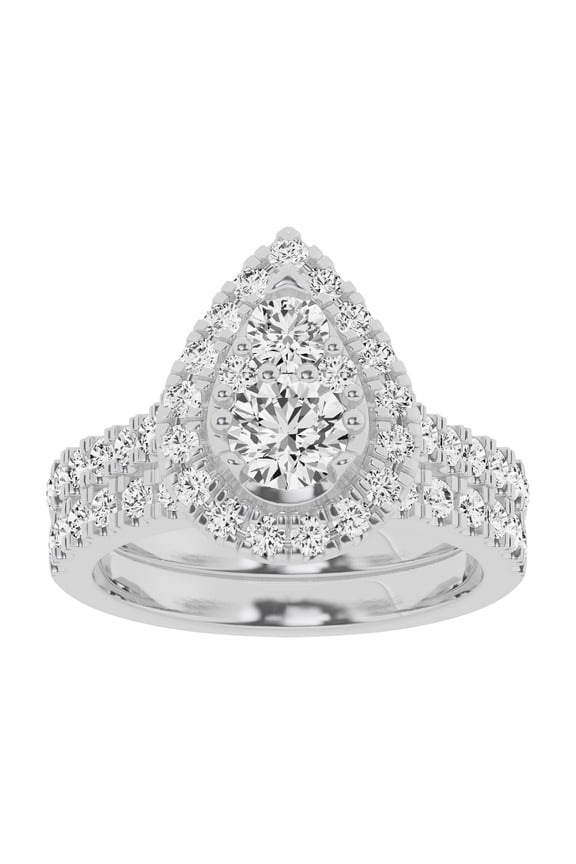 Unique Moments Lab Grown 2 Ctw Diamond Pear Bridal Set, Engagement Ring for Women 10K White Gold