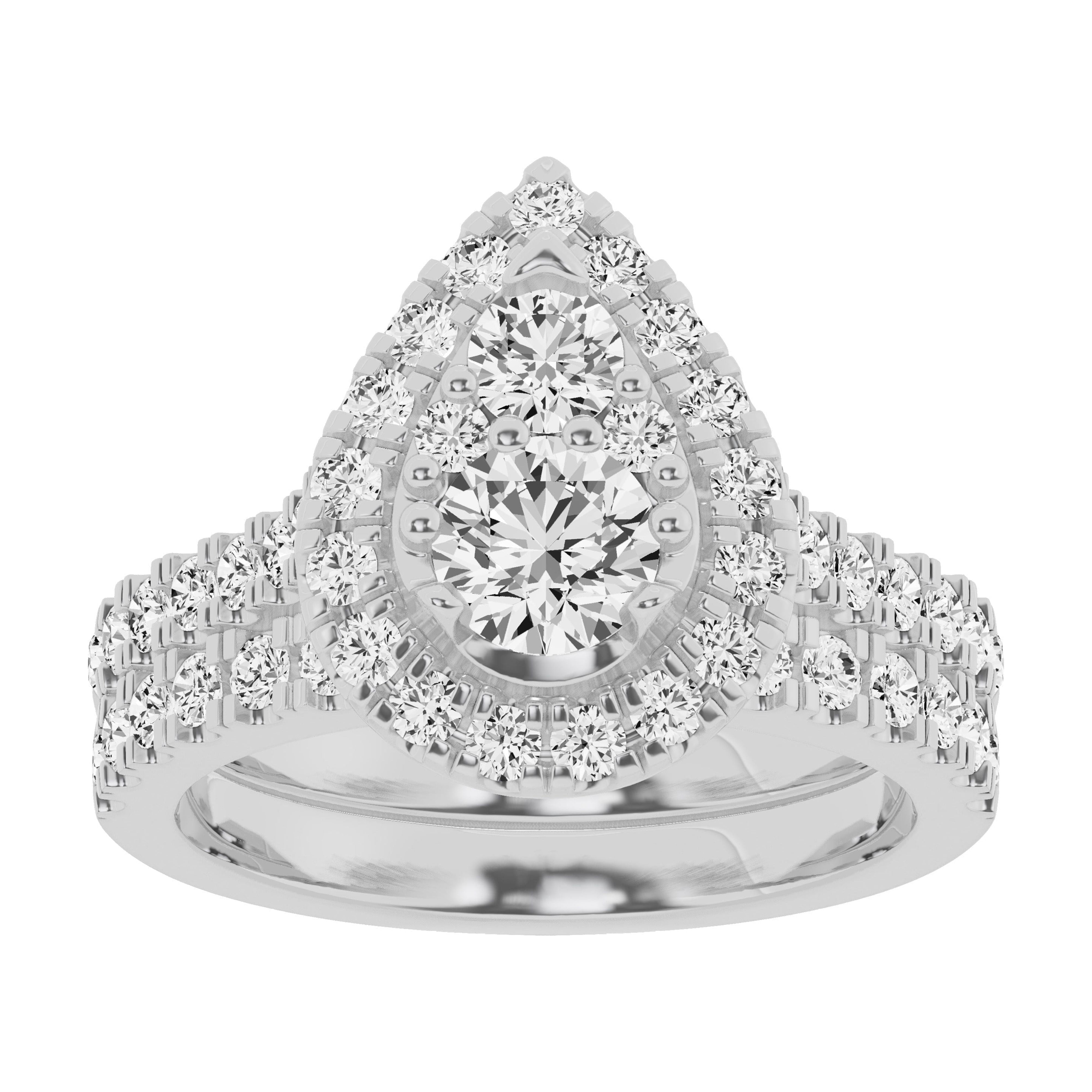 Unique Moments Lab Grown 2 Ctw Diamond Pear Bridal Set, Engagement Ring for Women 10K White Gold