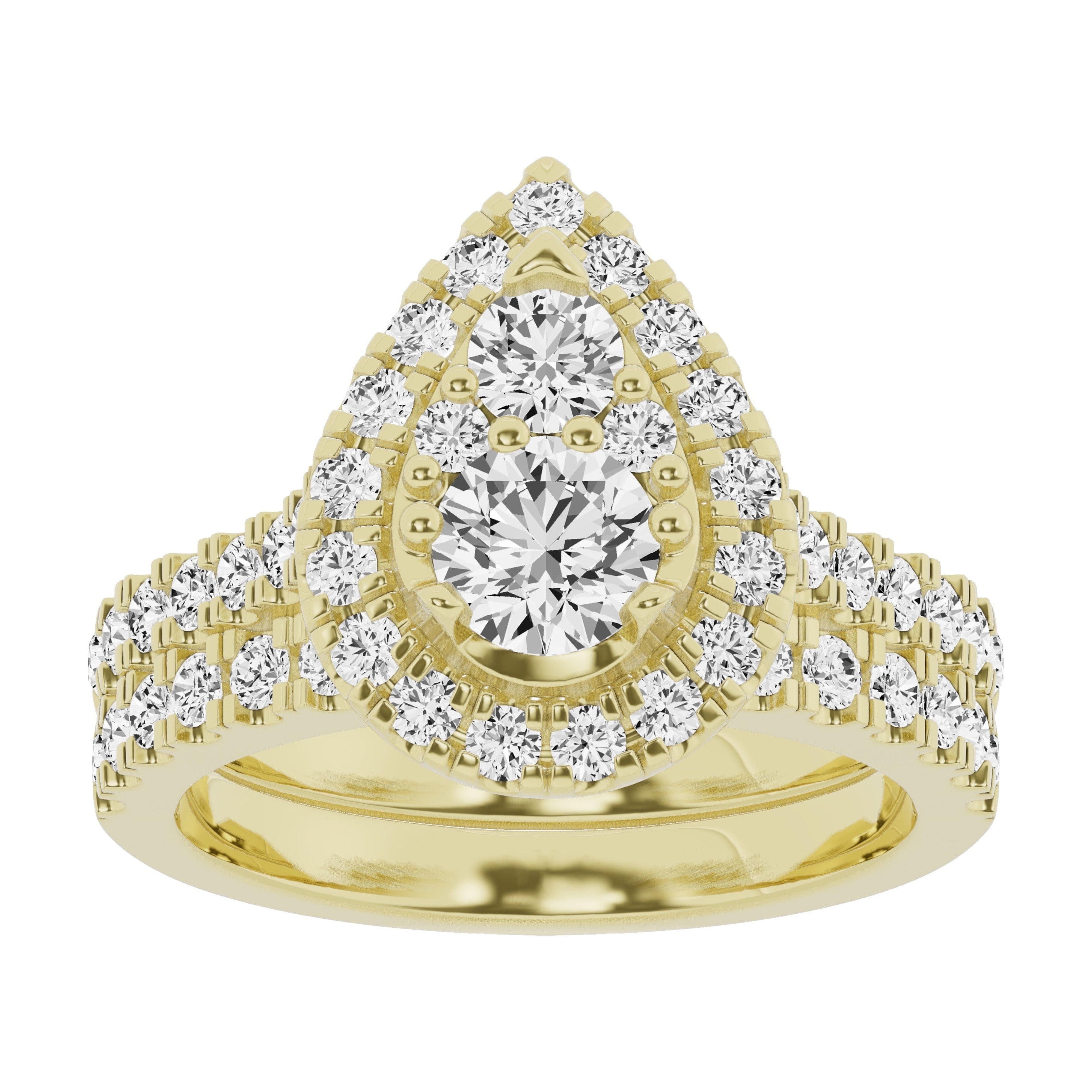 Unique Moments Lab Grown 2 Ctw Diamond Pear Bridal Set, Engagement Ring for Women 10K Yellow Gold