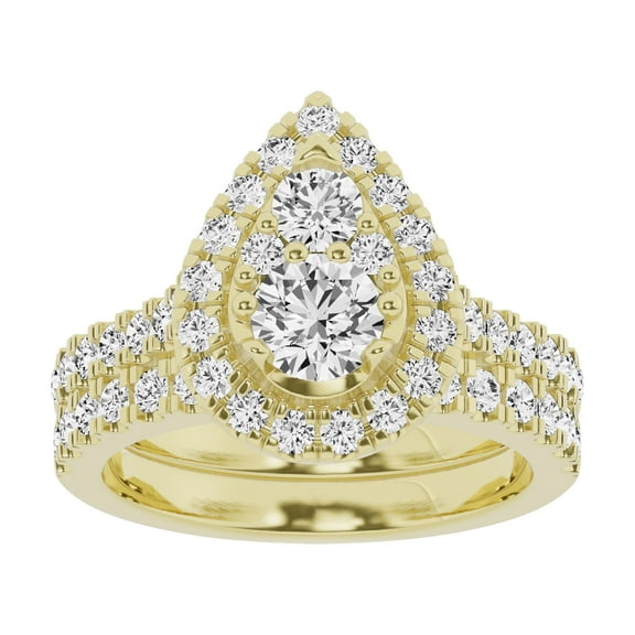 Unique Moments Lab Grown 2 Ctw Diamond Pear Bridal Set, Engagement Ring for Women 10K Yellow Gold
