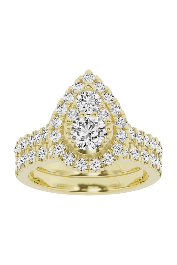 Unique Moments Lab Grown 2 Ctw Diamond Pear Bridal Set, Engagement Ring for Women 10K Yellow Gold