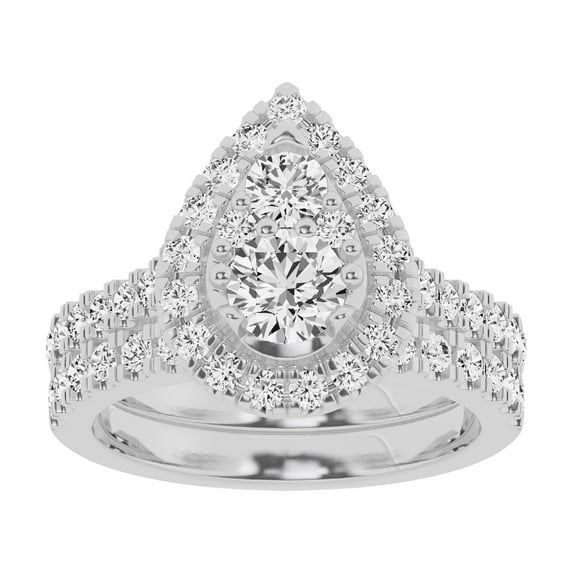 Unique Moments Lab Grown 2 Ctw Diamond Pear Bridal Set, Engagement Ring for Women 14K White Gold