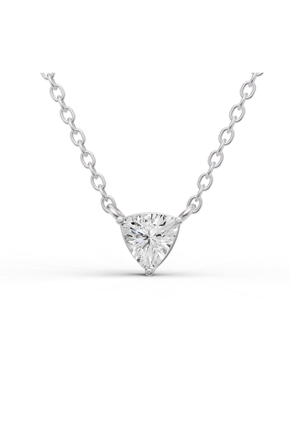 Lab Grown 3/4 Carat Floating Trillion Shaped Diamond Solitaire Pendant in 14K White Gold. Sample Image Final Product May Vary.