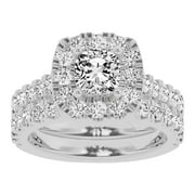 UNIQUE DESIGNS INC. Lab Grown 3 Carat Diamond Cushion Solitaire Bridal Set, Engagement Ring for Women 10K White Gold