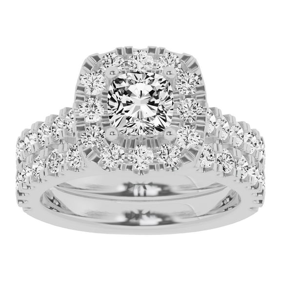 Unique Moments 3 Ctw Lab Grown Diamond Cushion Solitaire Bridal Set, Ring for Women 10K White Gold
