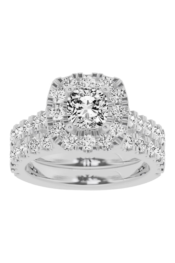 Unique Moments 3 Ctw Lab Grown Diamond Cushion Solitaire Bridal Set, Ring for Women 10K White Gold