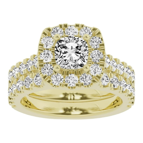 Unique Moments 3 Ctw Lab Grown Diamond Cushion Solitaire Bridal Set, Engagement Ring for Women 10K Yellow Gold