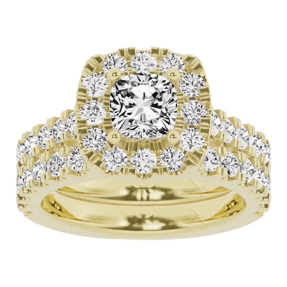 Unique Moments 3 Ctw Lab Grown Diamond Cushion Solitaire Bridal Set, Engagement Ring for Women 10K Yellow Gold