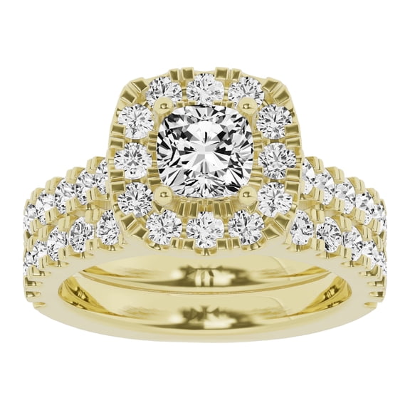 Unique Moments 3 Ctw Lab Grown Diamond Cushion Solitaire Bridal Set, Engagement Ring for Women 10K Yellow Gold