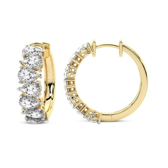 Lab Grown 4 Carat Pear Shape Eudora Hoop Earrings | IGI Certified 14K Yellow Gold Prong Setting | FG-VS Quality | Friendly Diamonds